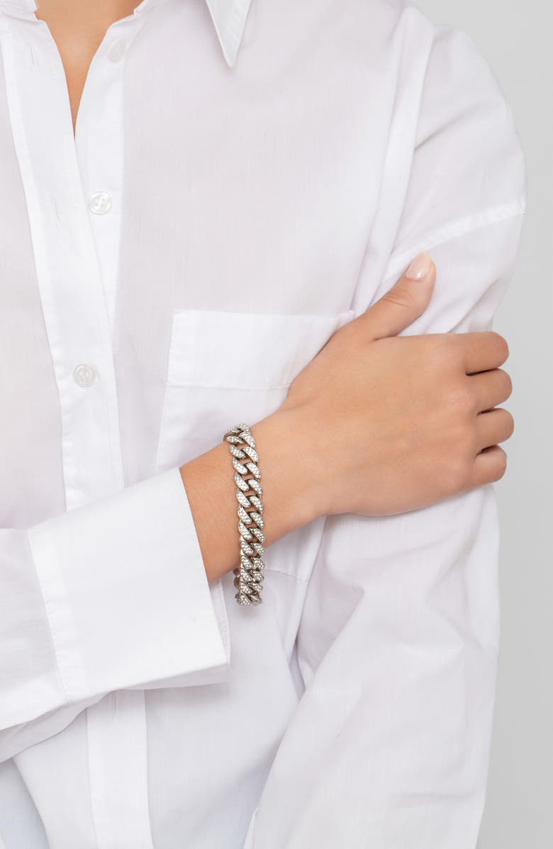 Adornia Set of 2 Chunky Crystal & Curb Chain Bracelets, Alternate, color, Silver