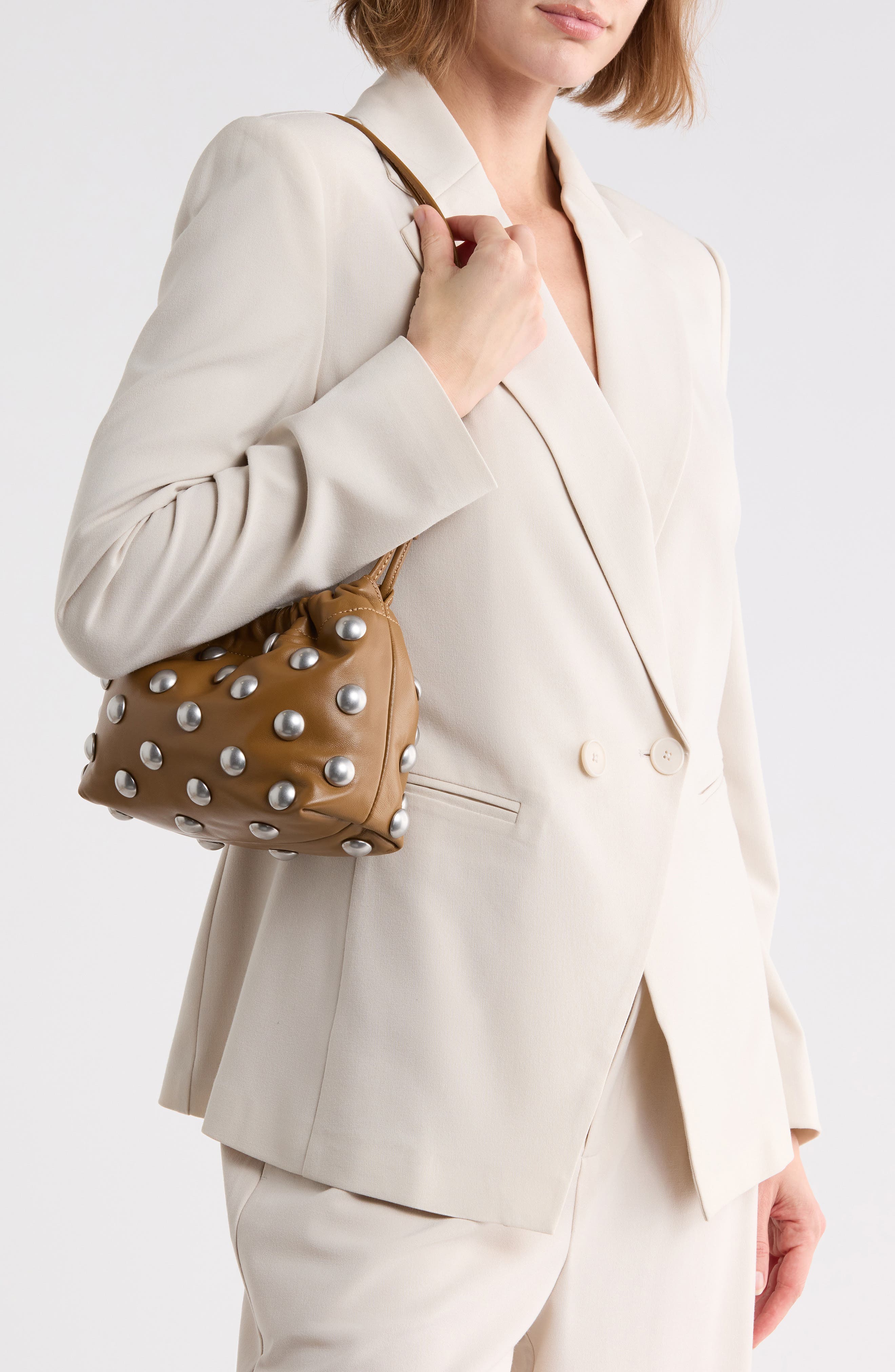 Arden Studded Leather Shoulder Bag, Alternate, color, OILED OAK/ NICKEL