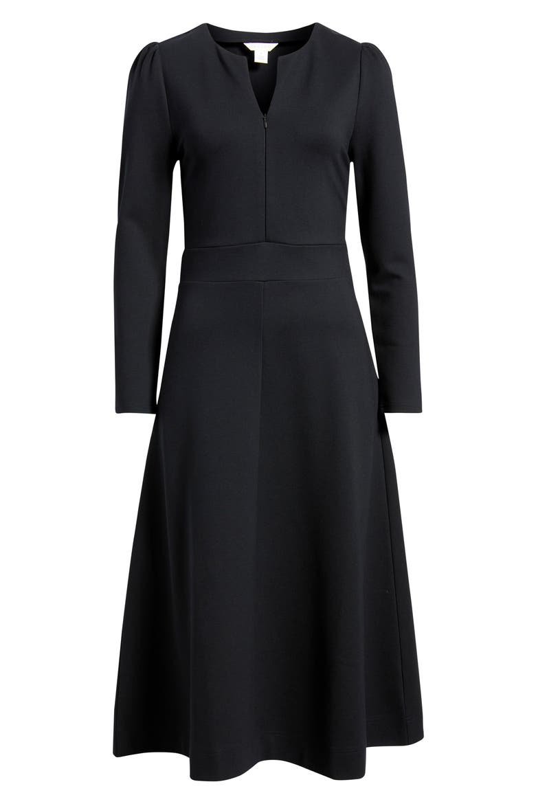 Half-Zip Long Sleeve Ponte Midi Dress, Alternate, color, BLACK