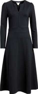 Caslon® Half-Zip Long Sleeve Ponte Midi Dress