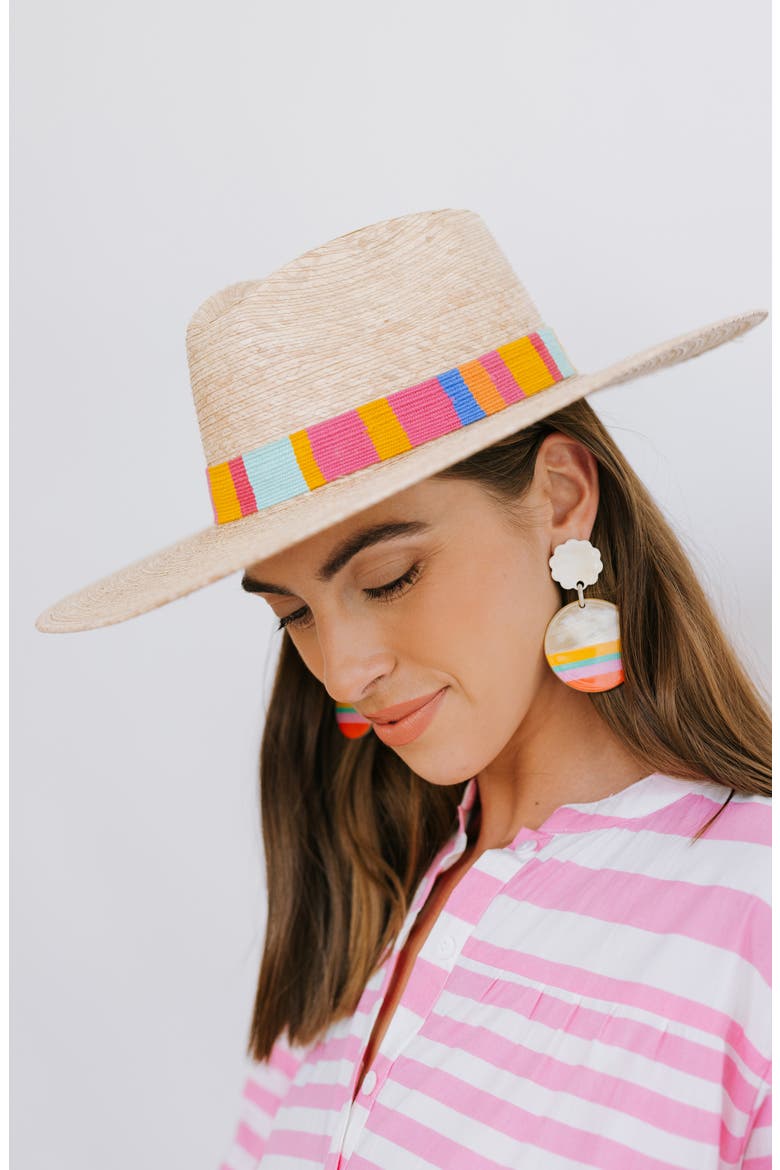 Marta Palm Straw Sun Hat, Alternate, color, PINK MULTI