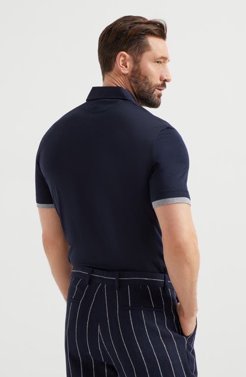 Brunello Cucinelli Polo With Faux-layering In Navy Blue