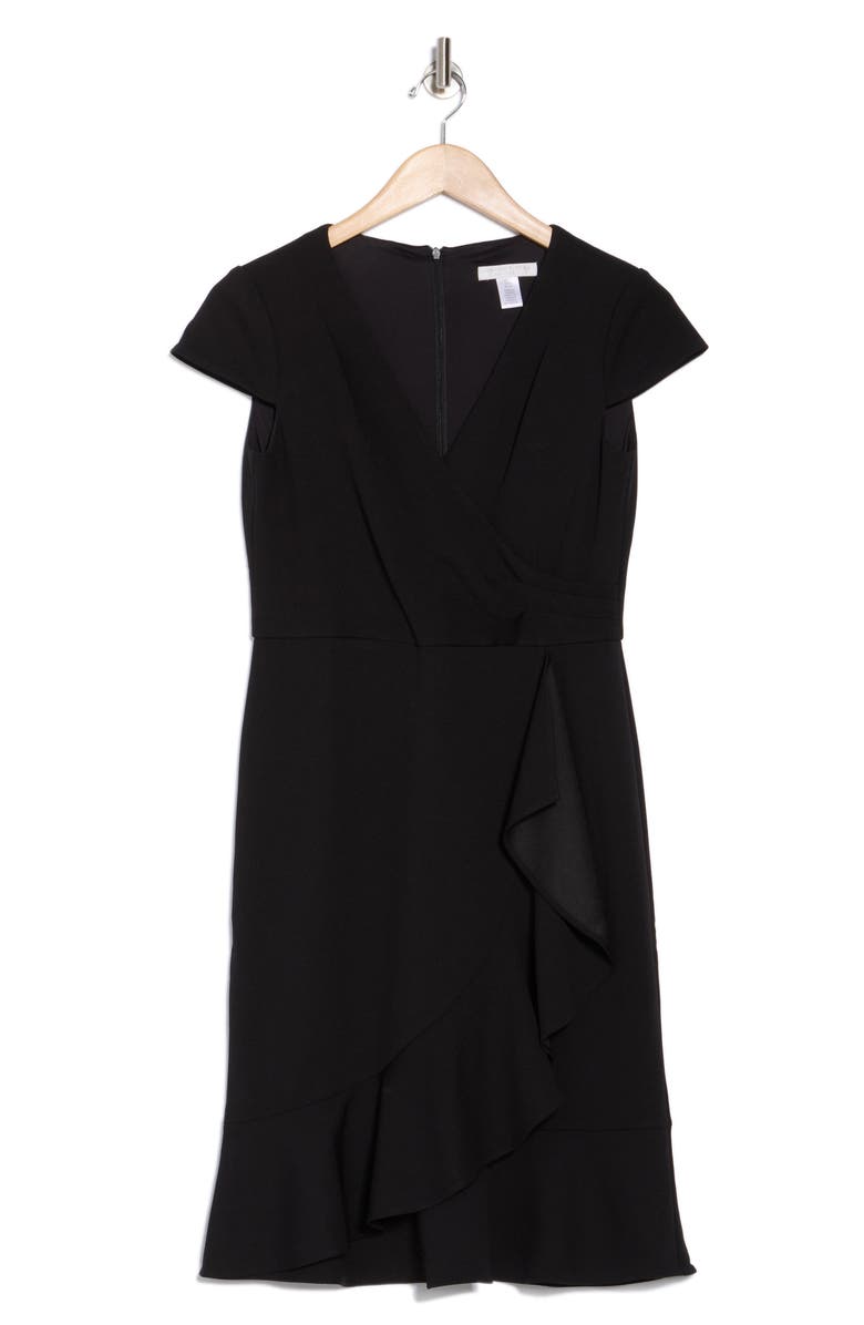 London Times Ruffle Cap Sleeve Scuba Knit Dress, Alternate, color, Black