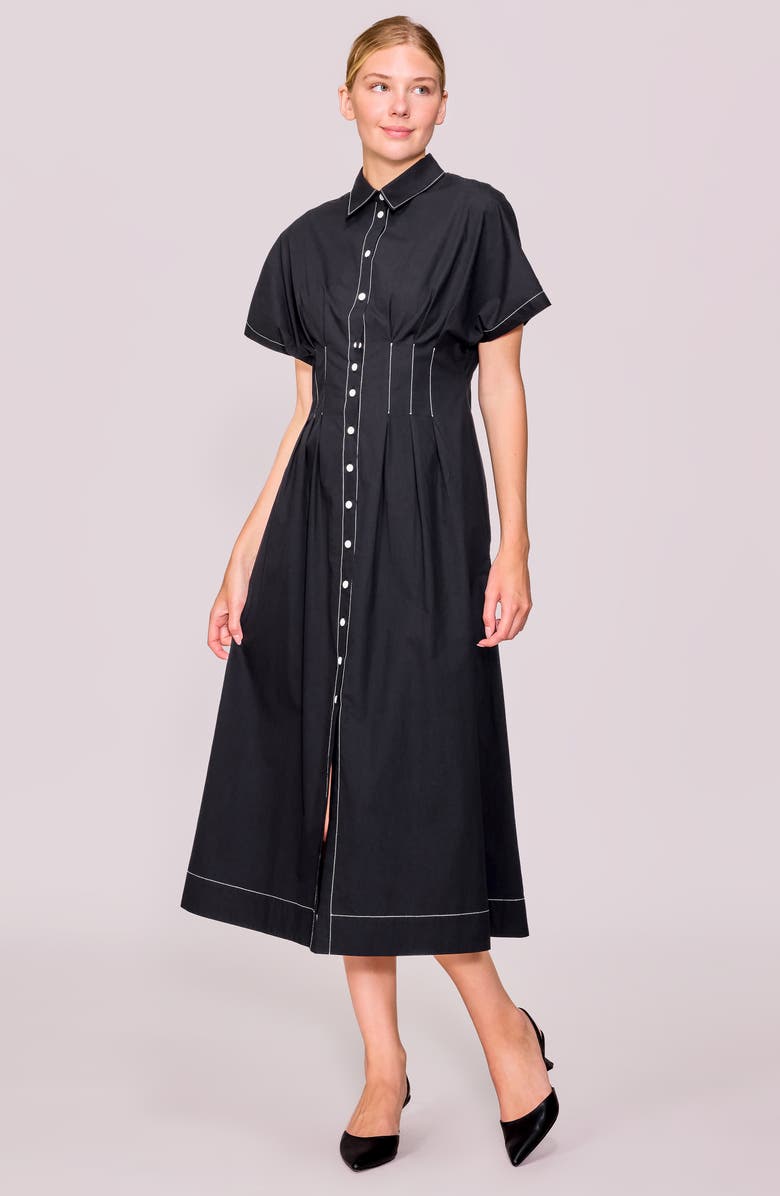 MELLODAY Short Sleeve Poplin Shirtdress, Alternate, color, Black