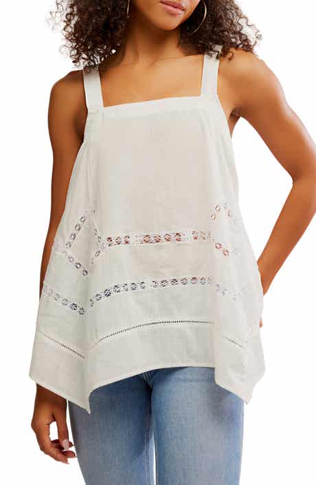 Free People Lace Inset Handkerchief Hem Cotton Camisole