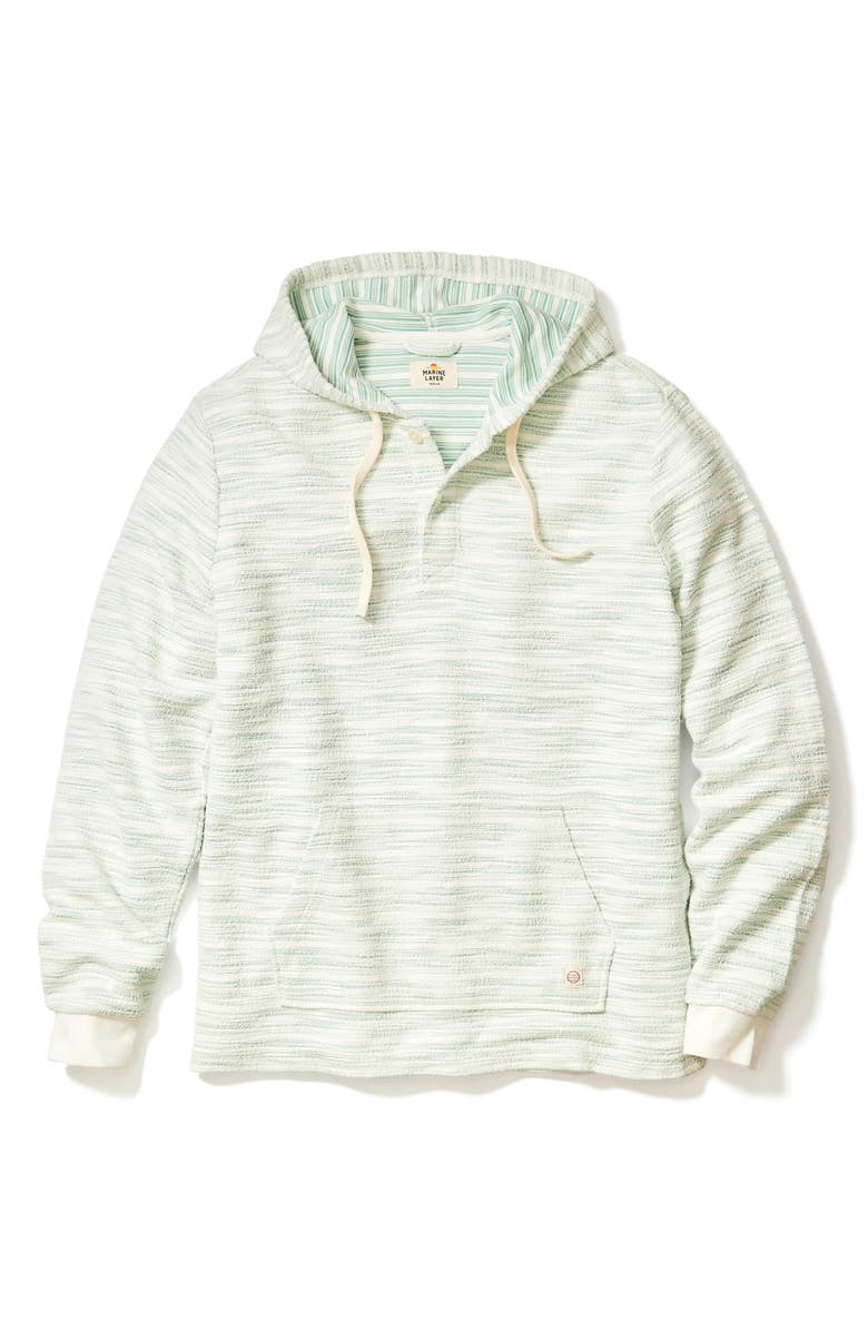 Marine Layer Portola Space Dye Stripe Slub Cotton Blend Beach Hoodie, Alternate, color, Surf Spray