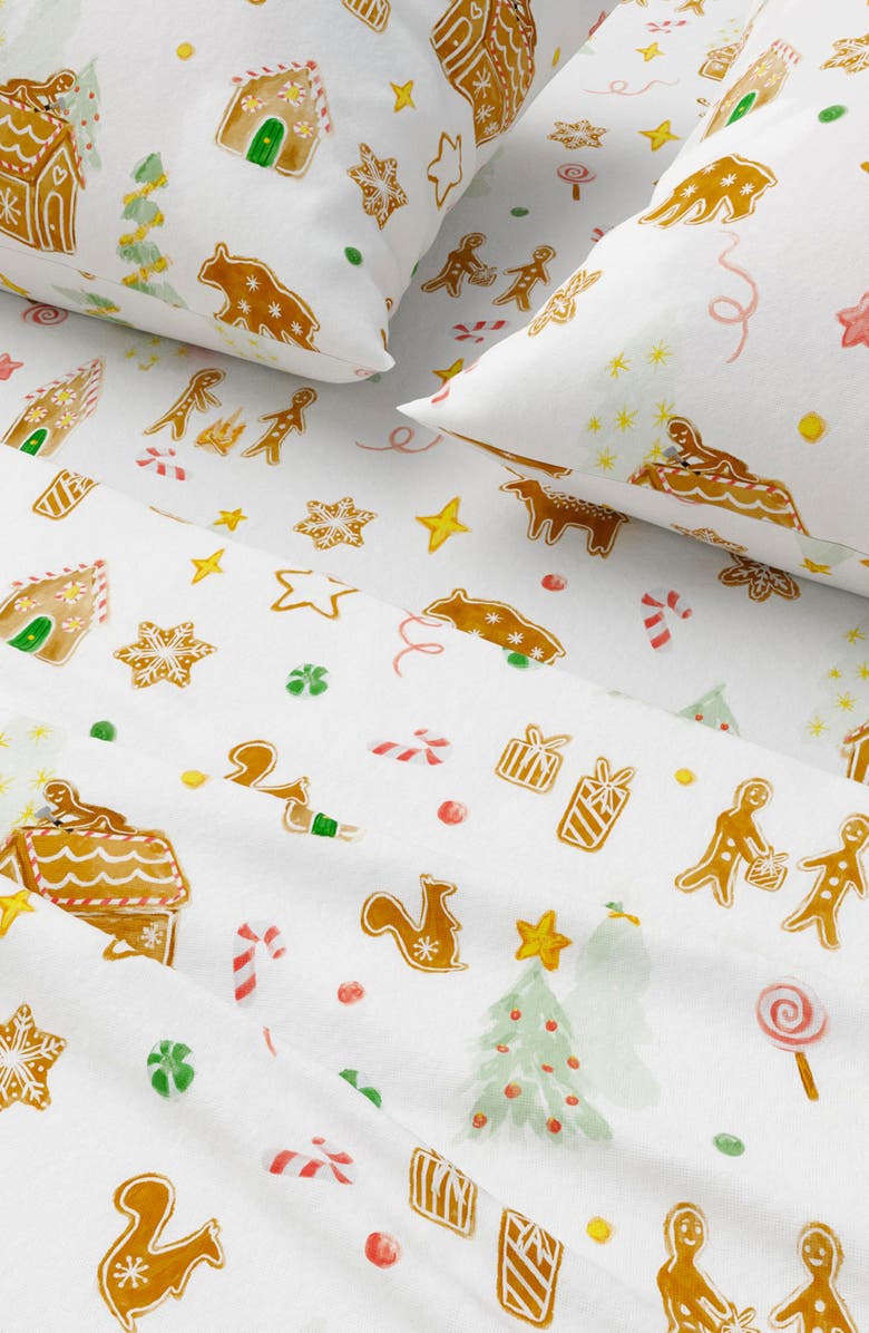 Woven & Weft Turkish Cotton Flannel Christmas Sheet Set, Alternate, color, Gingerbread Lane