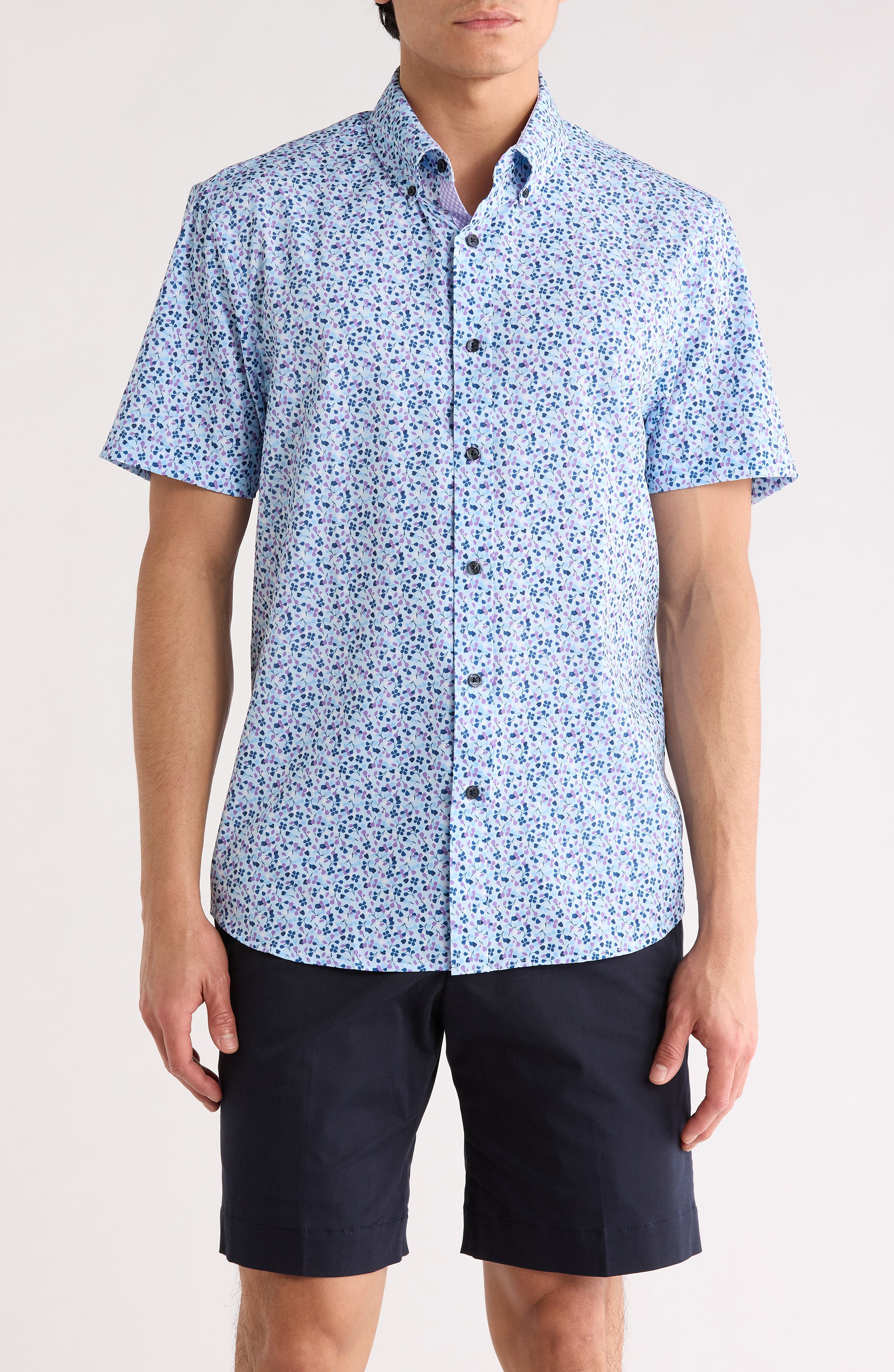 CONSTRUCT Slim Fit Abstract Leaf Print Short Sleeve Button-Down Shirt