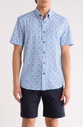 CONSTRUCT Slim Fit Abstract Leaf Print Short Sleeve Button-Down Shirt