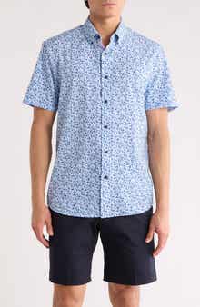 CONSTRUCT Slim Fit Abstract Leaf Print Short Sleeve Button-Down Shirt
