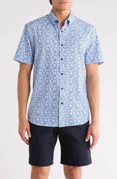 CONSTRUCT Slim Fit Abstract Leaf Print Short Sleeve Button-Down Shirt