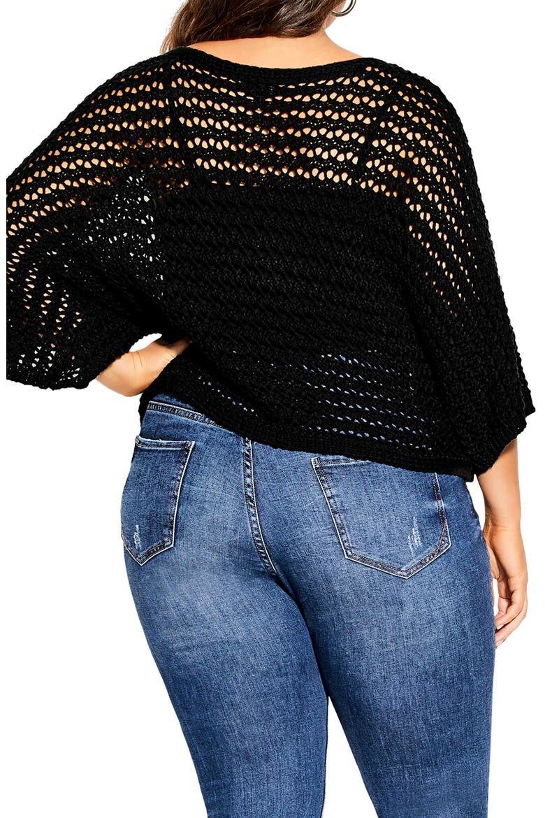 Cool Pointelle Knit Sweater, Alternate, color, BLACK
