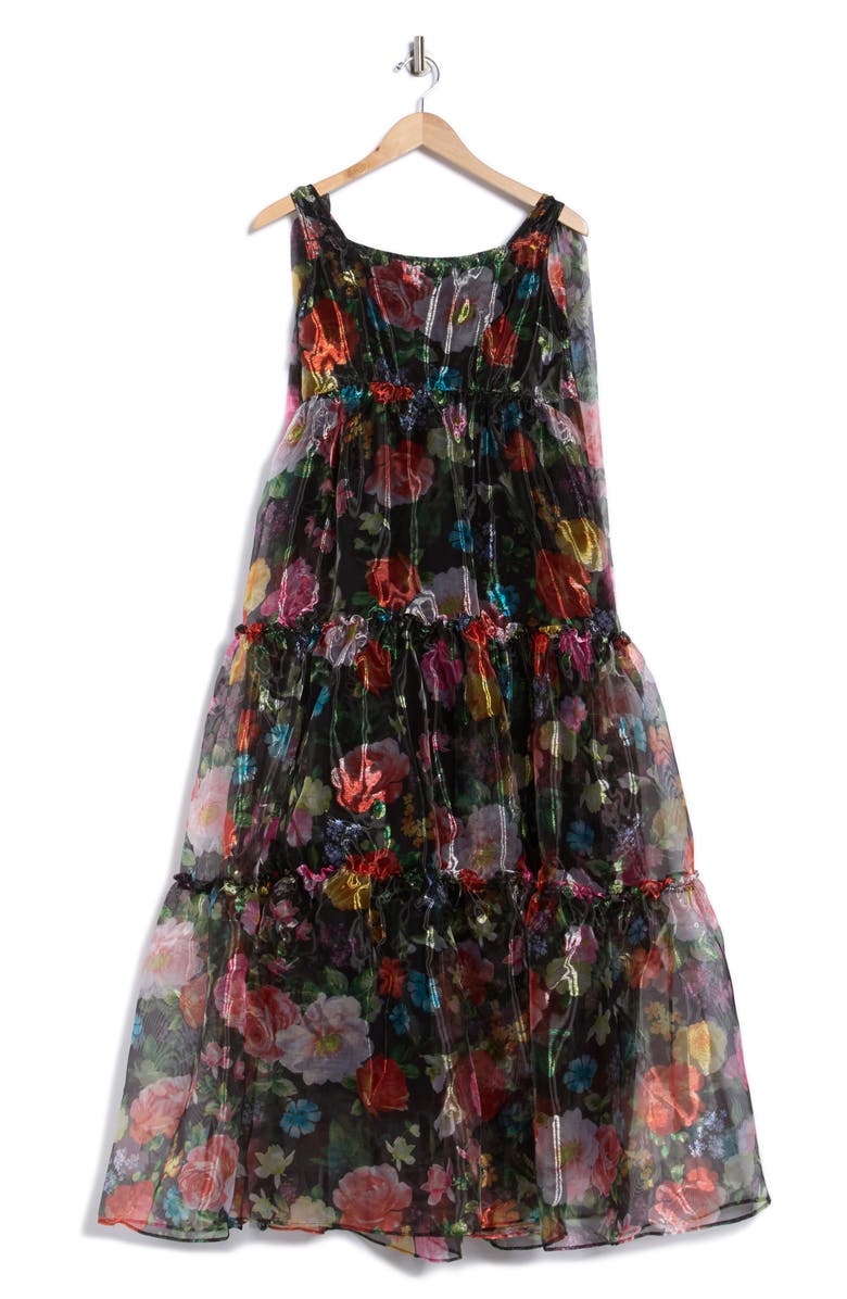 Chelsea28 Bow Shoulder Organza Maxi Dress, Alternate, color, Black Multi Floral