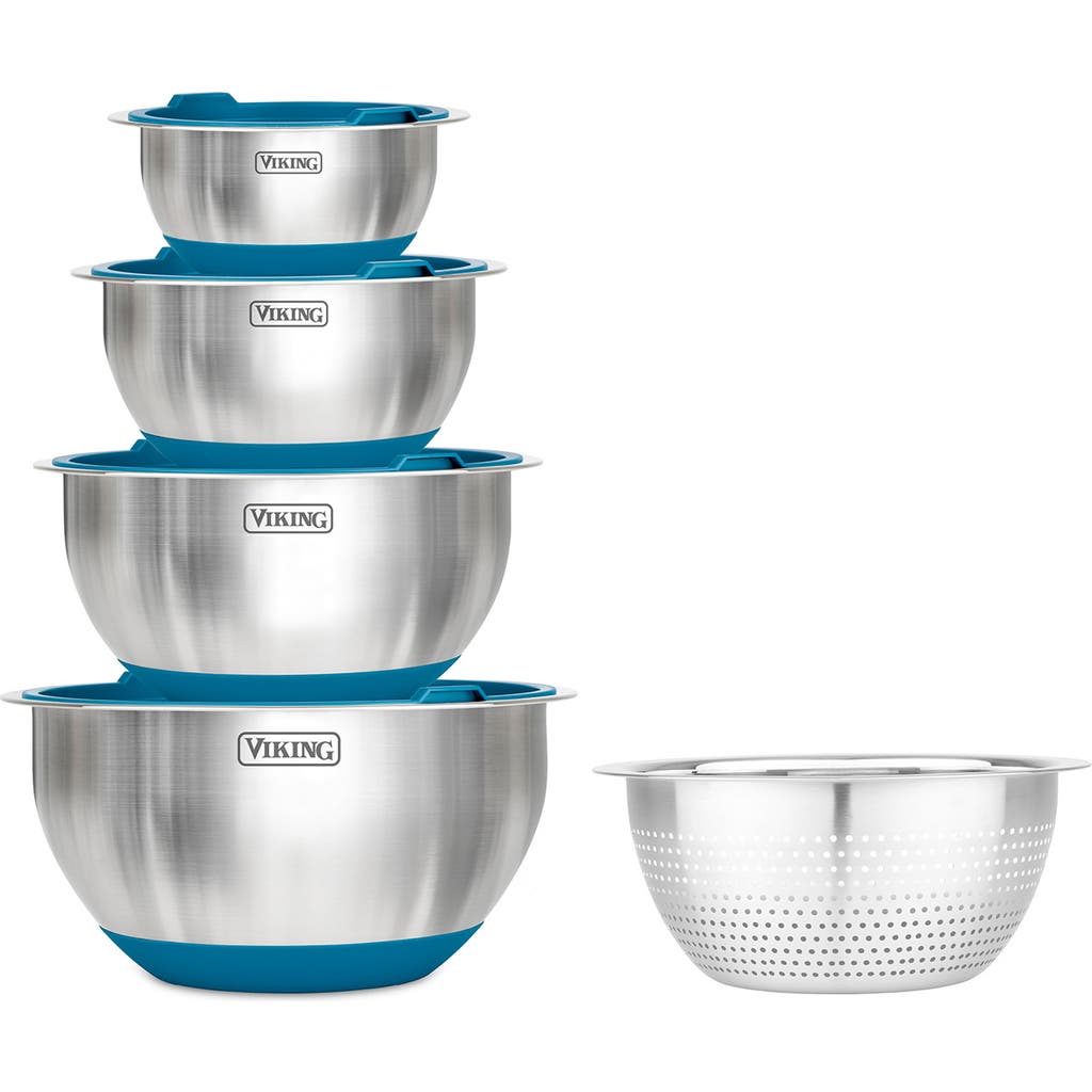 Viking 9 Pc Stainless Steel Bowl Set With Strainer In Teal