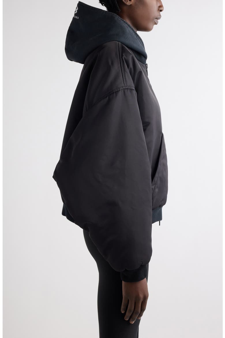 Hooded Nylon Bomber Jacket, Alternate, color, BLACK
