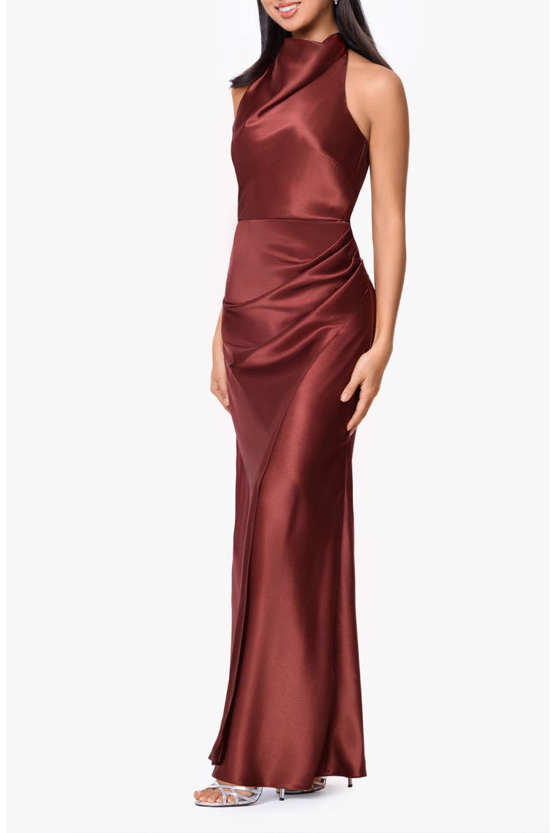 Charmeuse Halter Dress, Alternate, color, NUTMEG