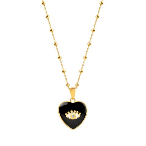 Black Onyx Heart Evil Eye Women's Pendant Necklace - Grounded in Love