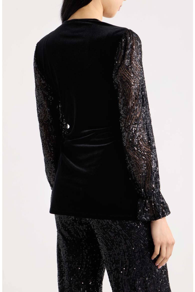 Leo Sequin Sleeve Velvet Wrap Top, Alternate, color, ANNE BLACK
