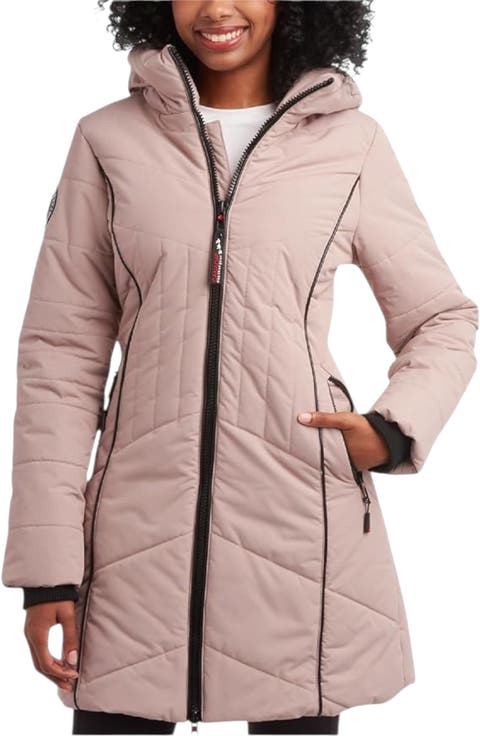 Women's Long Puffer Jacket with  Faux Fur Trim