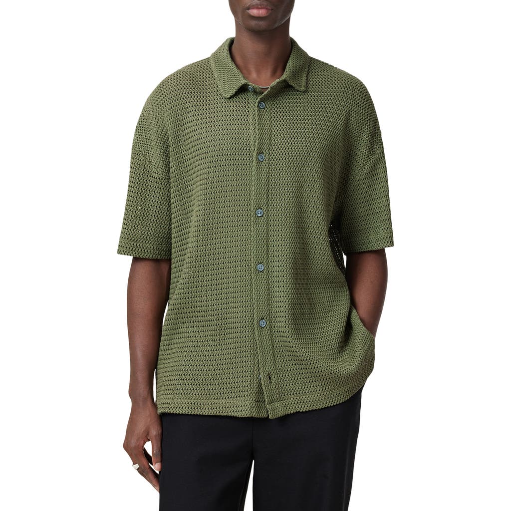 Shop Allsaints Munroe Short Sleeve Button-up Shirt In Eden Green