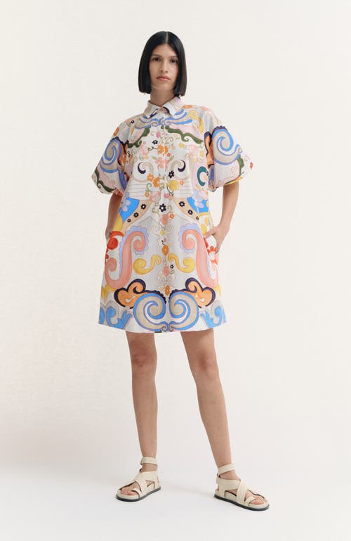 De Loreta Este Puff Sleeve Cotton Mini Shirtdress In Multi