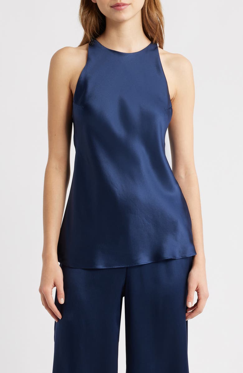 Reformation Saskia Silk Tank Top, Main, color, Navy