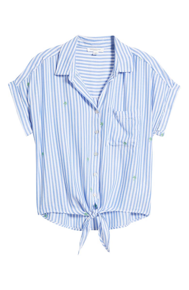 beachlunchlounge Rosie Embroidered Tie Front Short Sleeve Button-Up Shirt, Alternate, color,