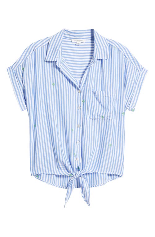 Beachlunchlounge Rosie Embroidered Tie Front Short Sleeve Button-up Shirt