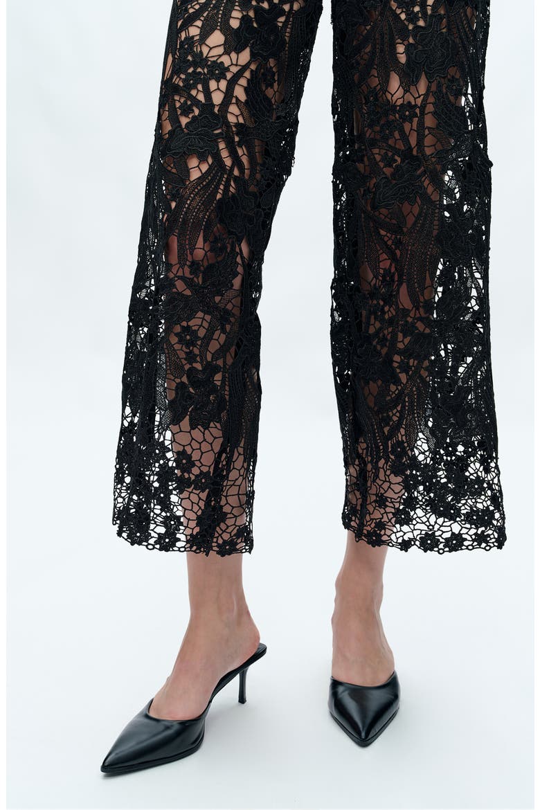 High Waist Crystal Embellished Lace Wide Leg Jeans, Alternate, color, BLACK