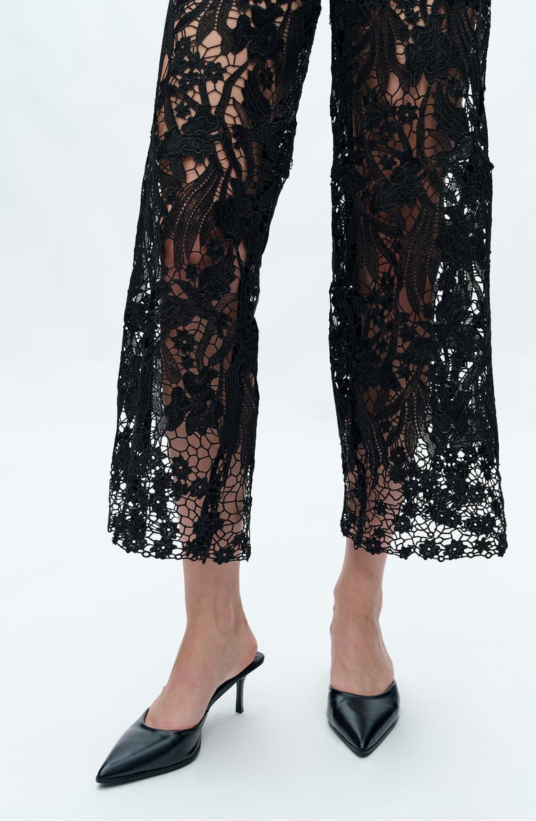 Bayeas High Waist Crystal Embellished Lace Wide Leg Jeans, Alternate, color, Black