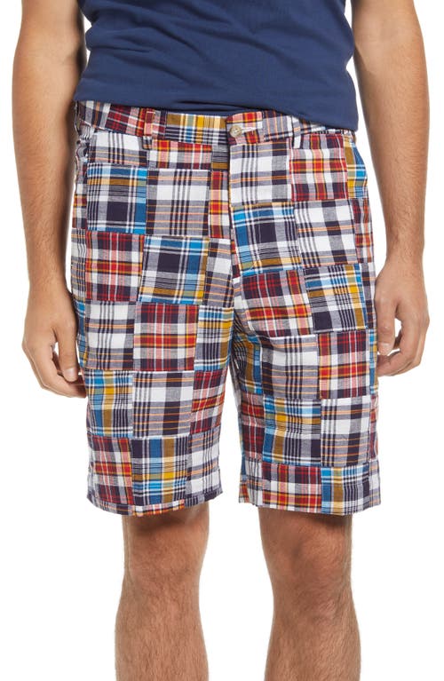 Berle Patchwork Madras Flat Front Shorts in Blue 