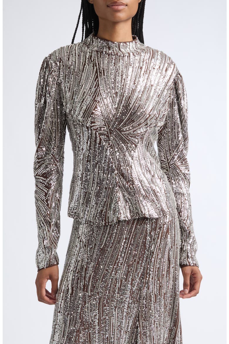 Sequin & Bead Embellished Top, Main, color, SILVER / BROWN