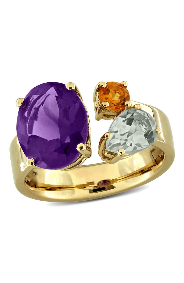 Julianna B. Gemstone 3-Stone Open Ring Yellow Plated Silver, Main, color, Amethyst