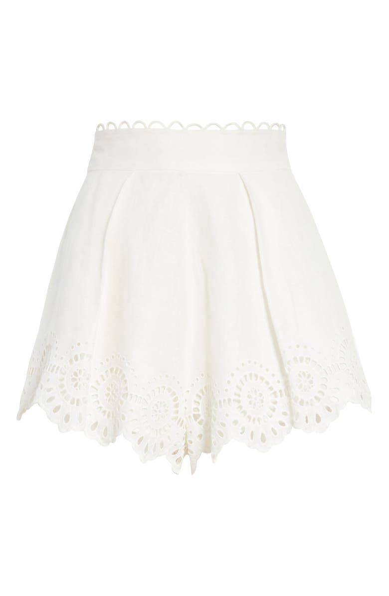Zimmermann Bellitude Scalloped Eyelet Linen Shorts, Alternate, color, 
