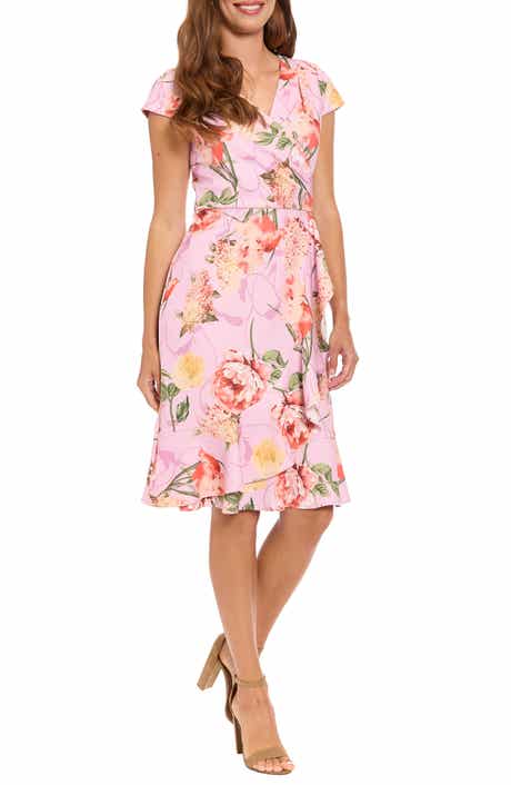 London Times Floral Cap Sleeve Ruffle Hem Fit & Flare Dress