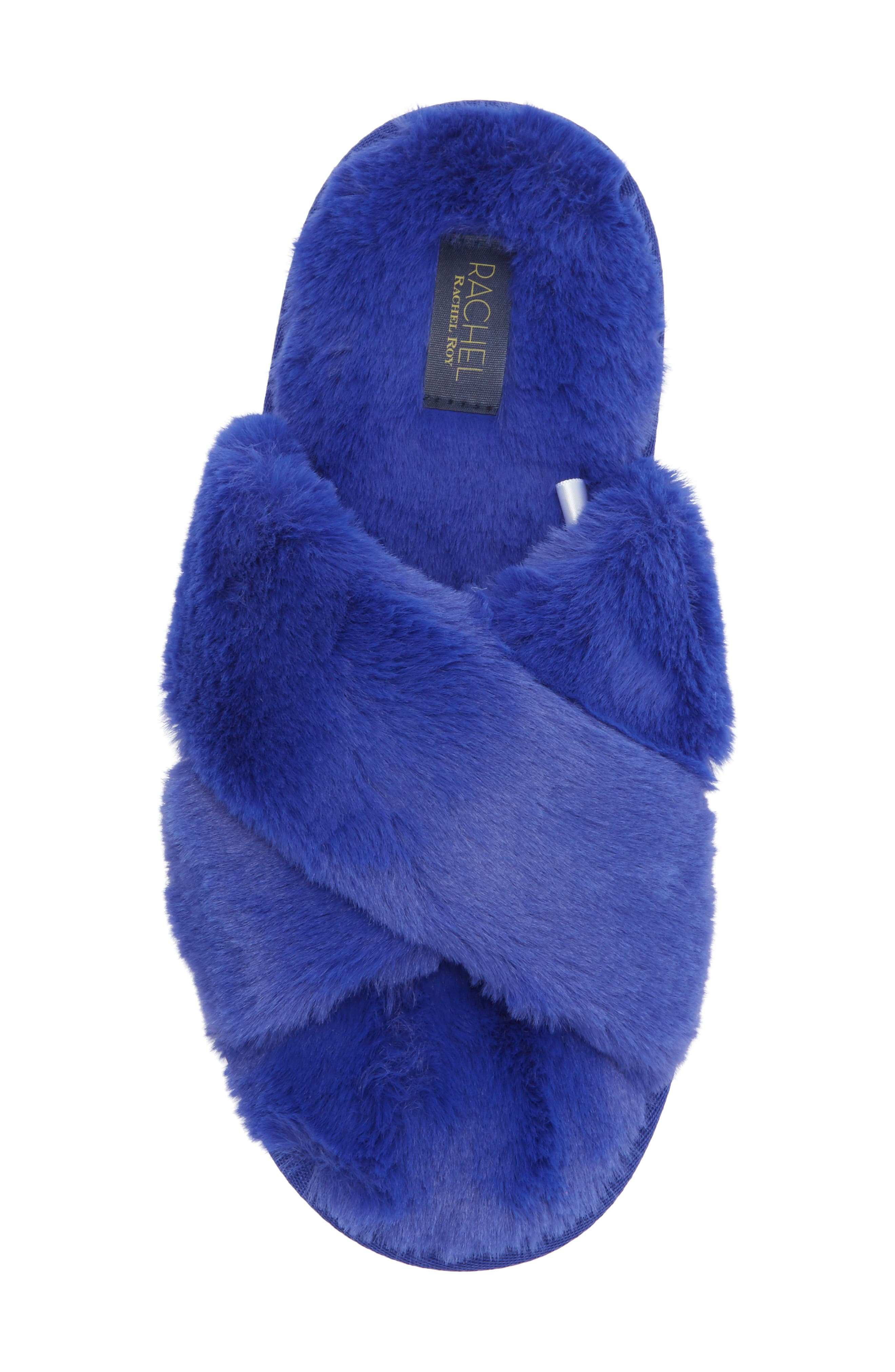 Rachel Roy Cardi Faux Fur Slipper, Alternate, color, Cobalt