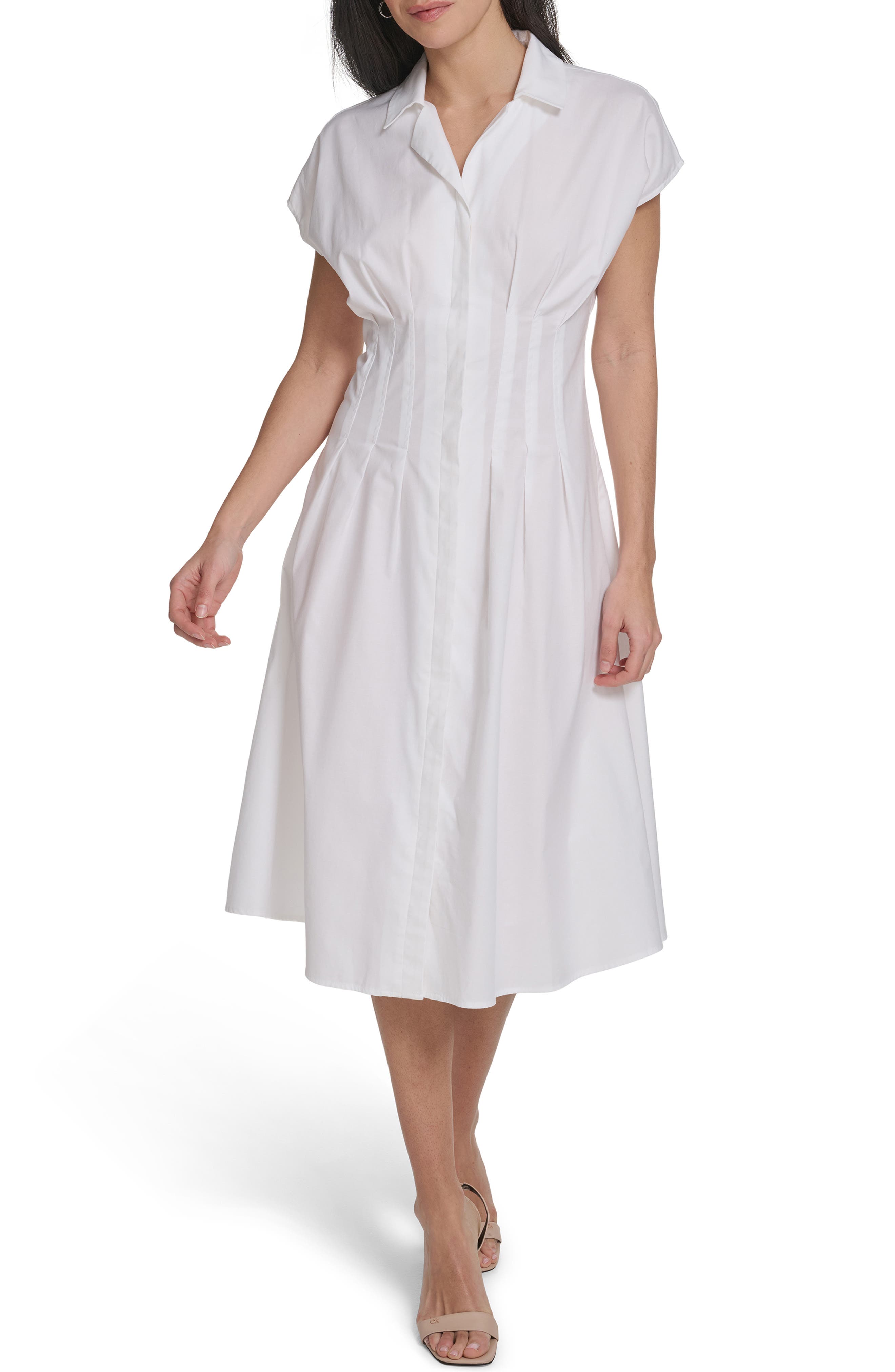 Calvin Klein Cap Sleeve Cotton Blend A-Line Shirtdress
