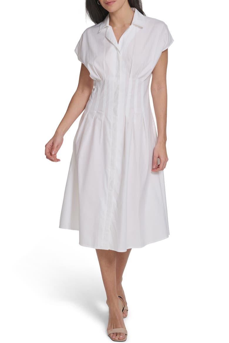 Cap Sleeve Cotton Blend A-Line Shirtdress, Main, color, WHITE