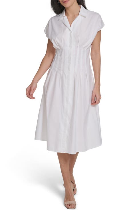 Cap Sleeve Cotton Blend A-Line Shirtdress