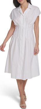 Calvin Klein Cap Sleeve Cotton Blend A-Line Shirtdress