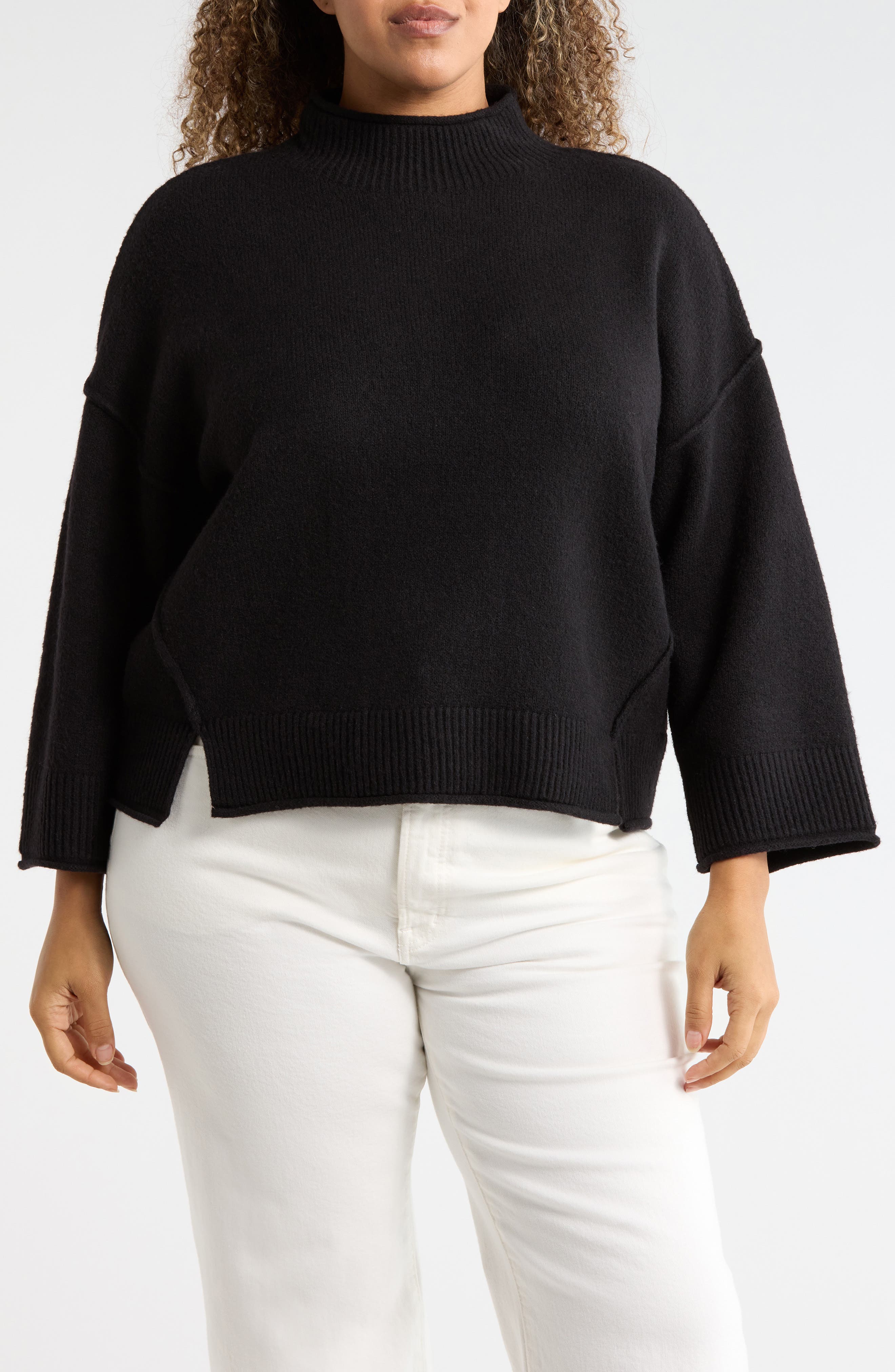 MAX STUDIO Exposed Seam Mock Neck Sweater