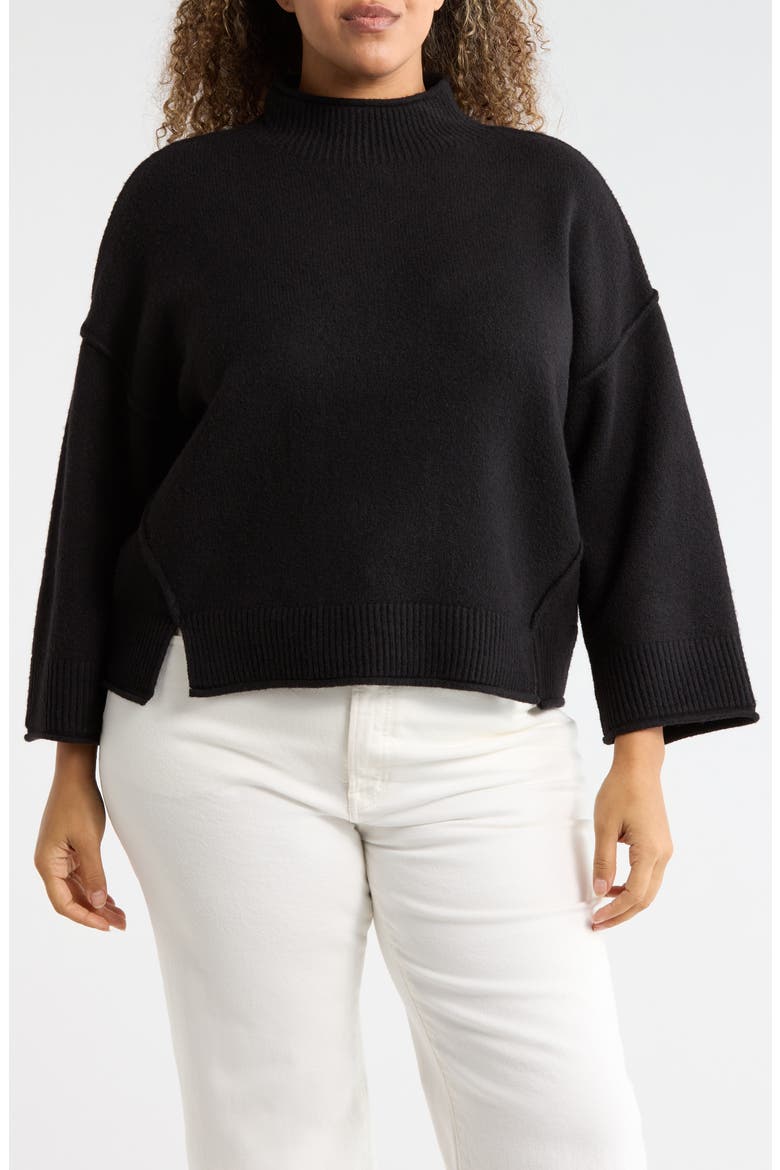 Exposed Seam Mock Neck Sweater, Main, color, BLACK