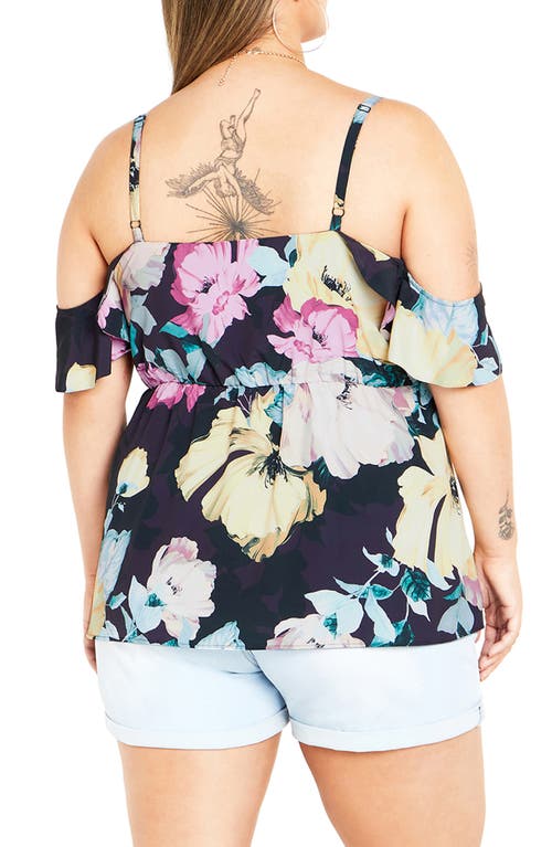 City Chic Kallie Floral Cold Shoulder Top In Black Melanie Bloom