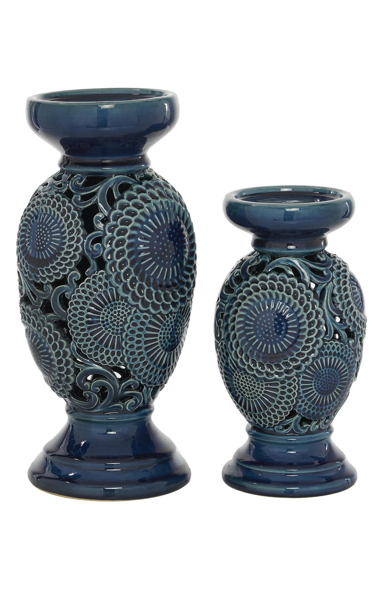 WILLOW ROW Eclectic Blue Ceramic Candle Holder