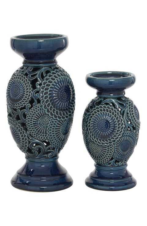 Eclectic Blue Ceramic Candle Holder