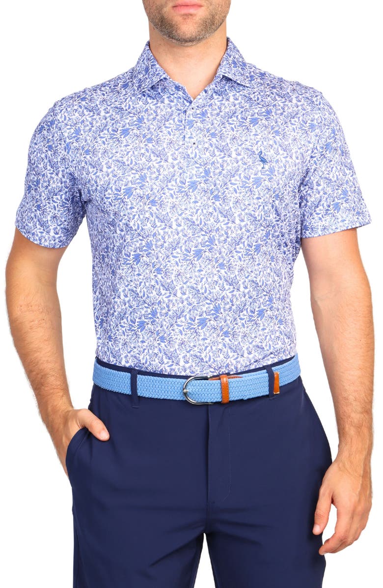TailorByrd Floral Print Performance Polo, Alternate, color, Blue