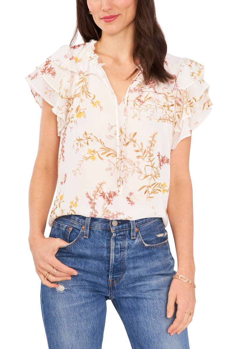 1.STATE Floral Print Flutter Sleeve Top, Main, color, 