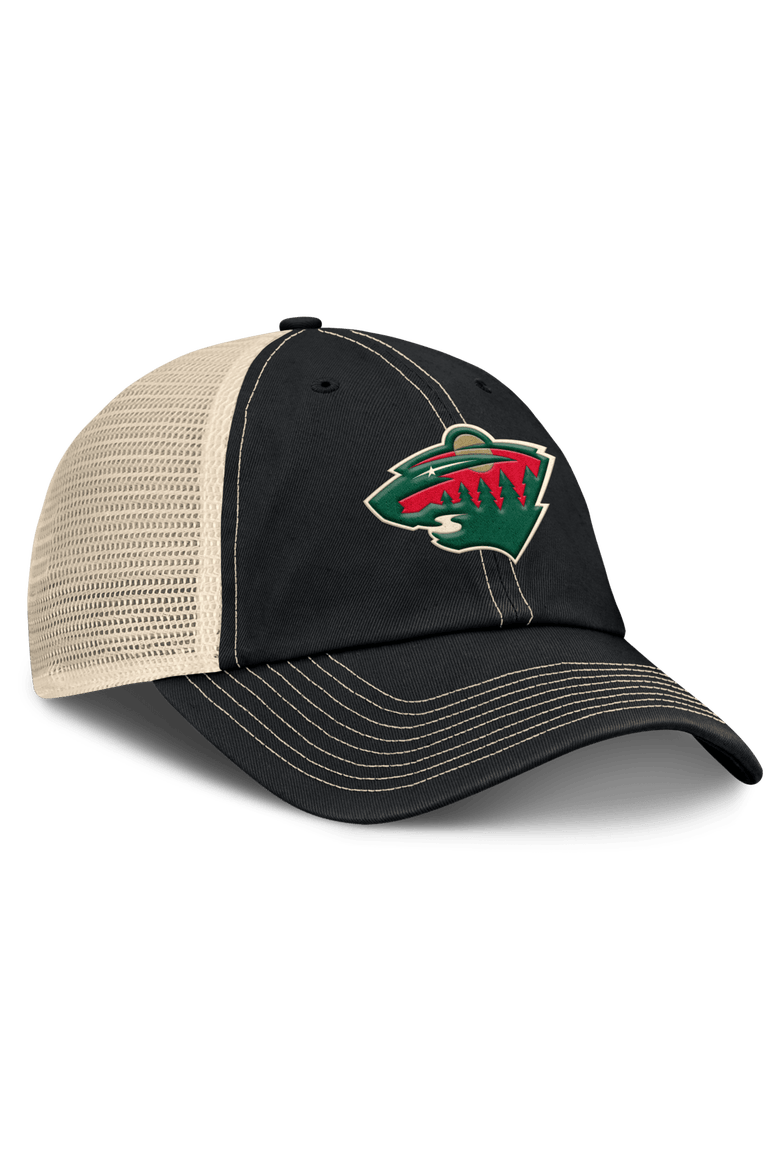 Men's Fanatics Black/Natural Minnesota Wild Rival Trucker Adjustable Hat, Alternate, color, Black