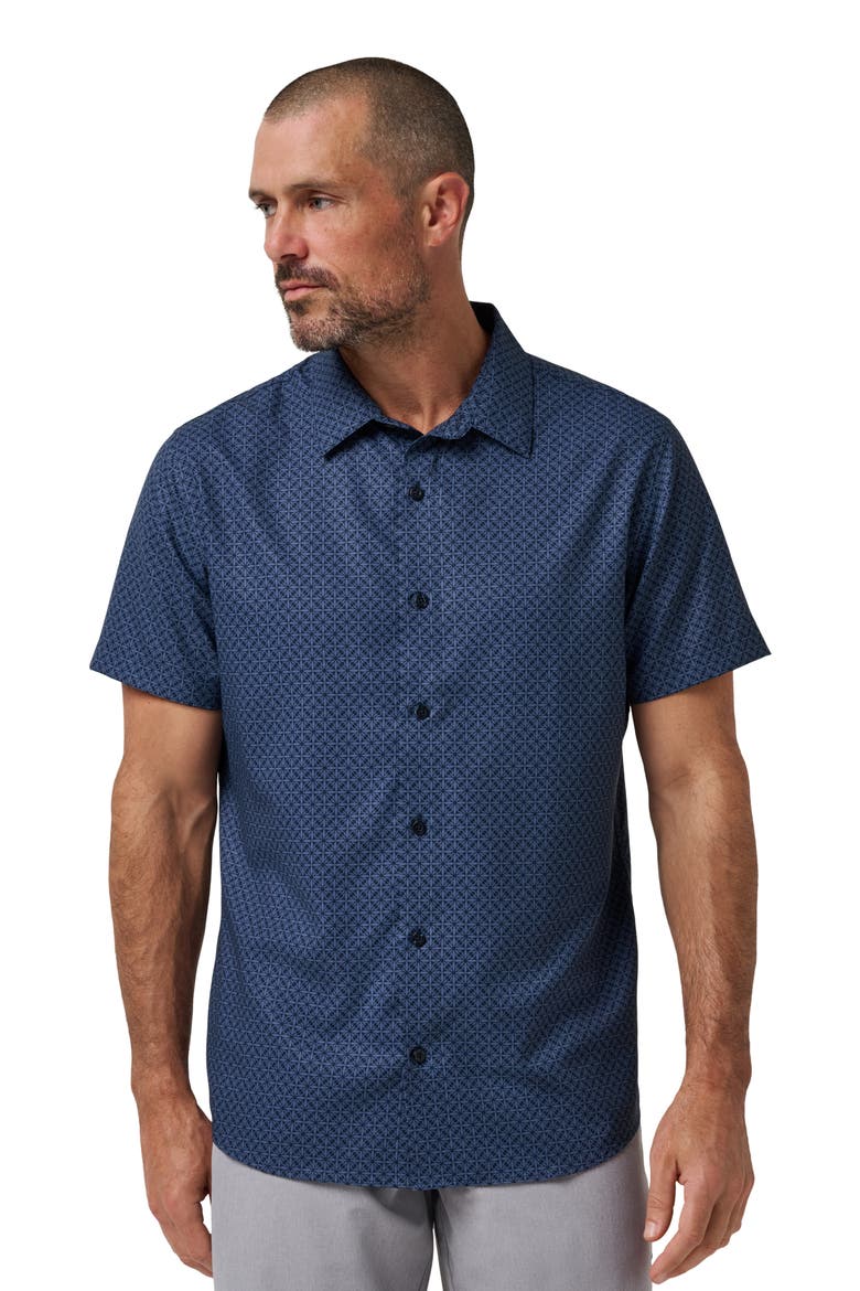 Techwoven Flair Short Sleeve Button-Up Shirt, Alternate, color, TOTAL ECLIPSE