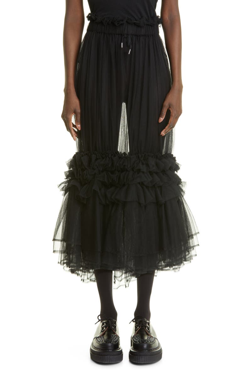 Noir Kei Ninomiya Tiered Tulle Midi Skirt, Main, color,